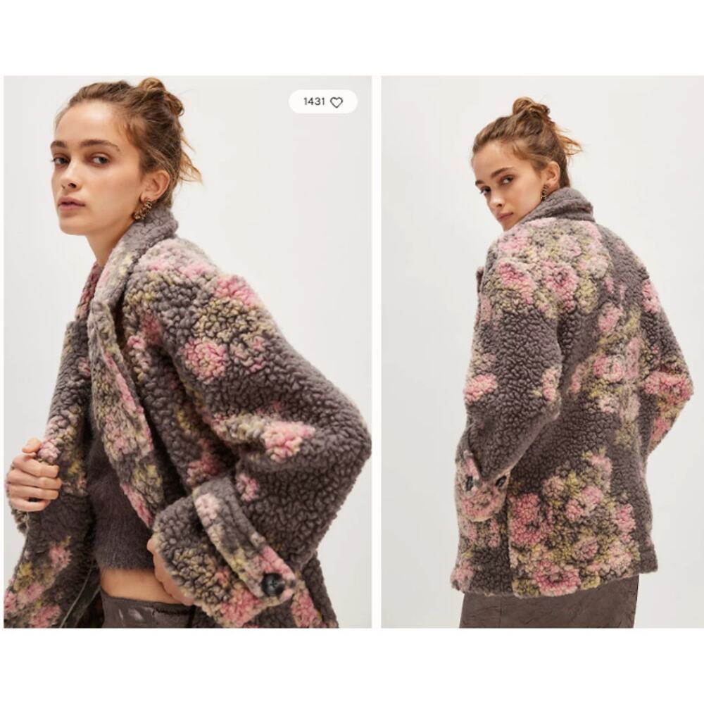 Free People Bali Sweet Attractions Sherpa Trench Coat Floral Sz Small NWT - Picture 4 of 11